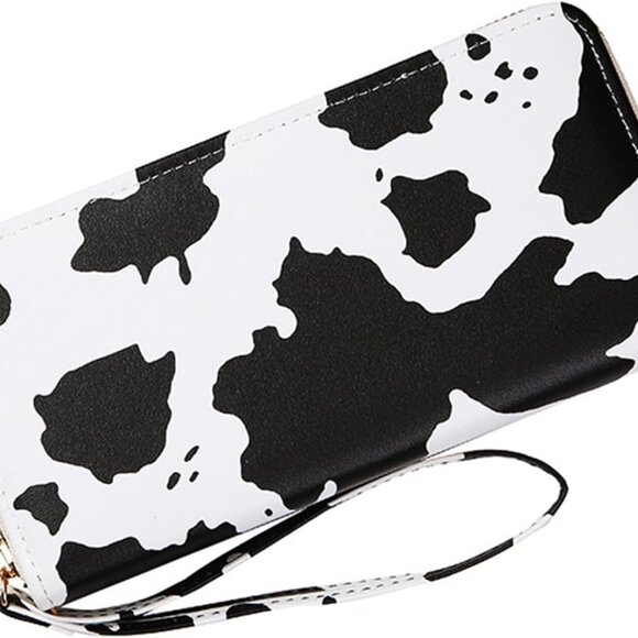 Durable PVC Cow Print Clutch - Lightweight Women's Wallet with Zipper Closure - Picture 1 of 6